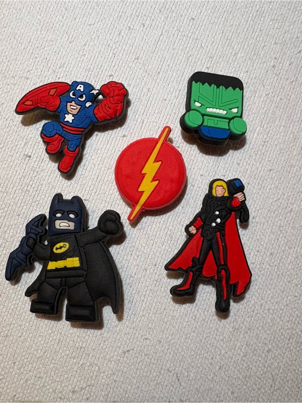 CROCS Superhero Jibbitz Charms in Red, Blue, Black, Green, Yellow